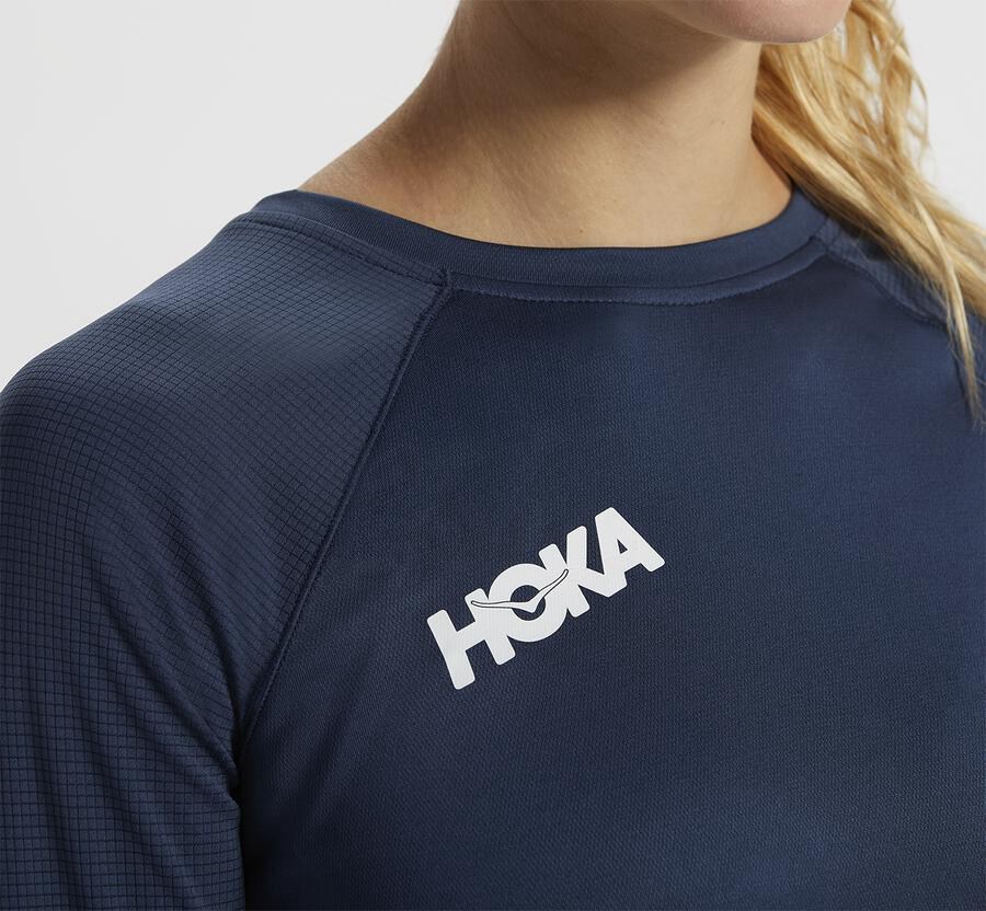 Hoka One One Top Damske Námornícka Modrá - Performance 3/4 Sleeve - 14680-JVQW